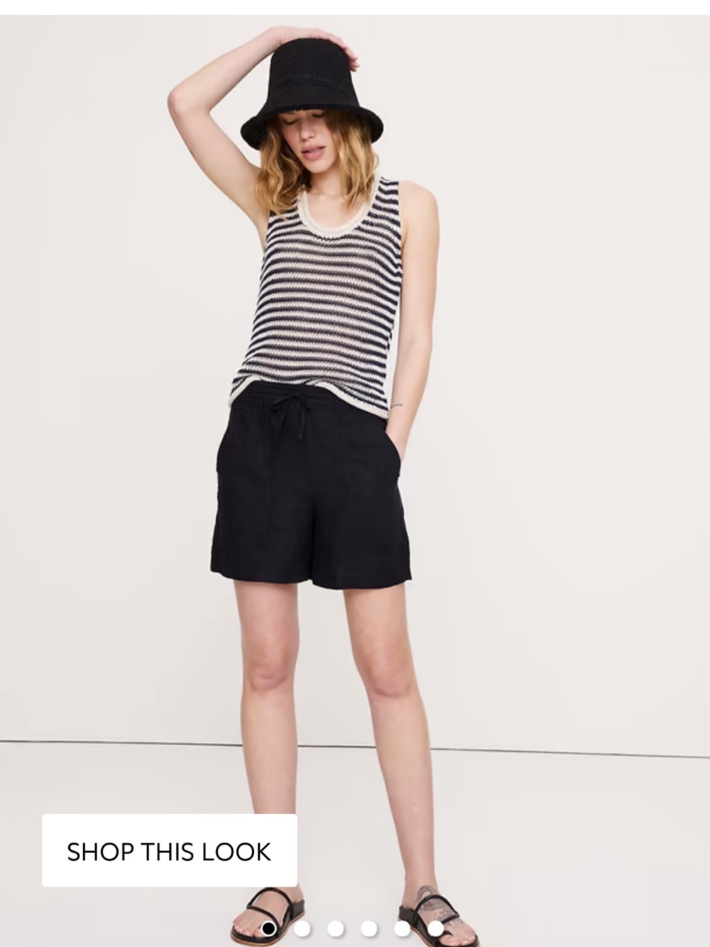 Banana Republic Striped Linen  Knit Tank Top in Black and Cream